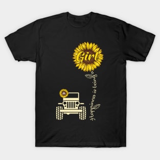 Jeep Sunflower Jeep GIrl Happiness is being a Girl Jeep Women T-Shirt